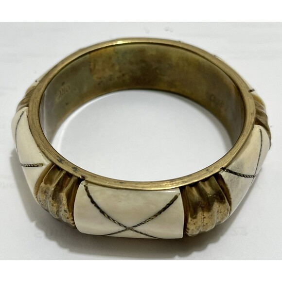 VINTAGE MNG BRASS BONE/STONES BANGLE BRACELET FASHION EUC - Picture 8 of 9